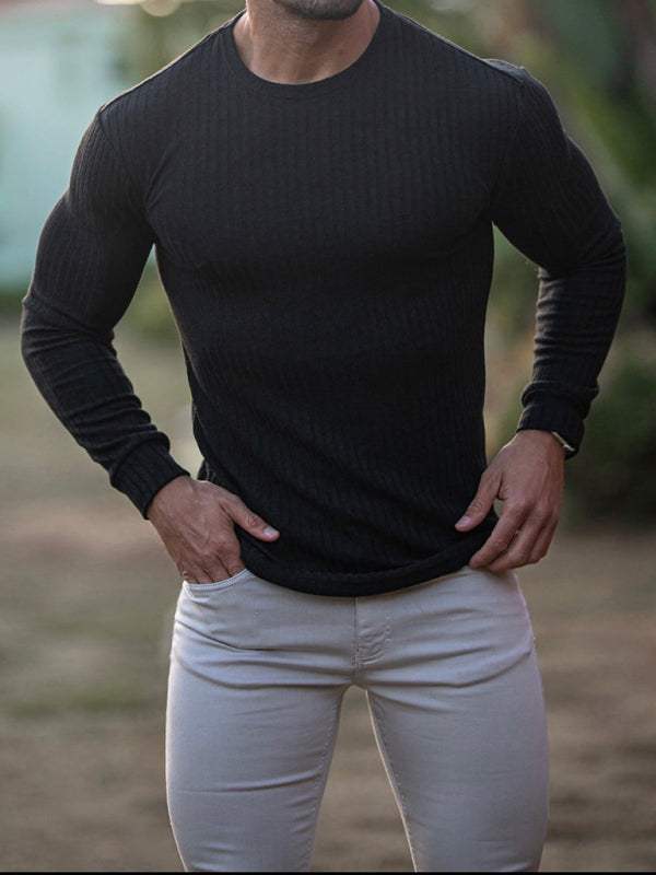 Versatile Vertical Stripe Long-Sleeve T-Shirt: Comfort Meets Style for Active Living - MENLL