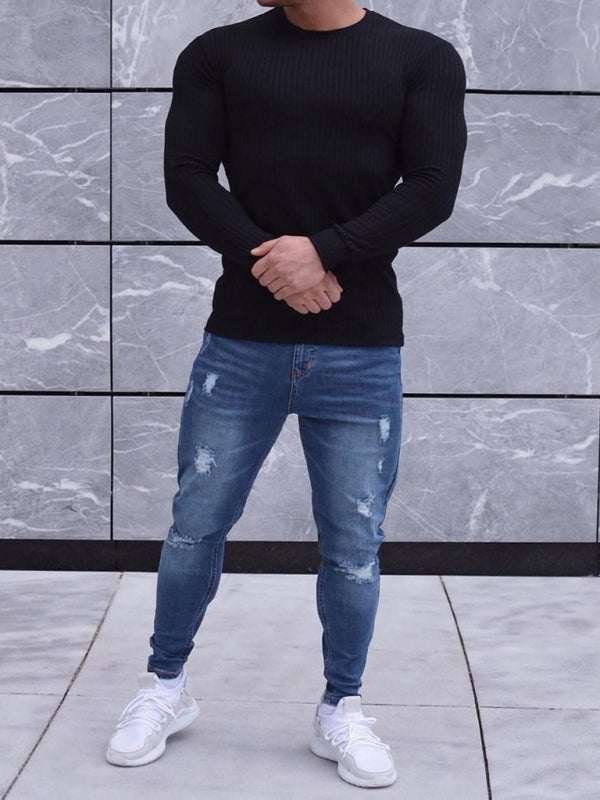 Versatile Vertical Stripe Long-Sleeve T-Shirt: Comfort Meets Style for Active Living - MENLL