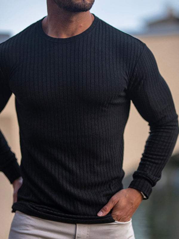 Versatile Vertical Stripe Long-Sleeve T-Shirt: Comfort Meets Style for Active Living - MENLL