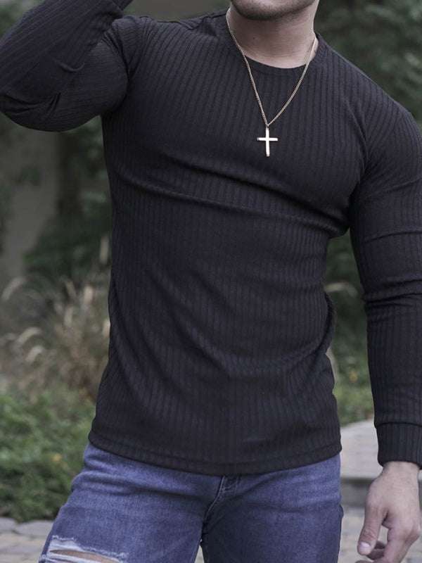 Versatile Vertical Stripe Long-Sleeve T-Shirt: Comfort Meets Style for Active Living - MENLL
