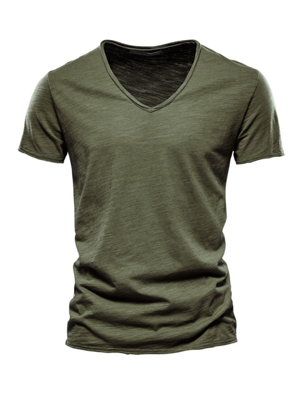 Men's Stylish Solid Slub Cotton V-Neck Tee - Perfect for Spring-Summer Leisure - MENLL
