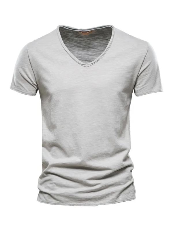 Men's Stylish Solid Slub Cotton V-Neck Tee - Perfect for Spring-Summer Leisure - MENLL