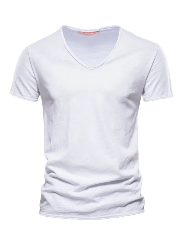 Men's Stylish Solid Slub Cotton V-Neck Tee - Perfect for Spring-Summer Leisure - MENLL