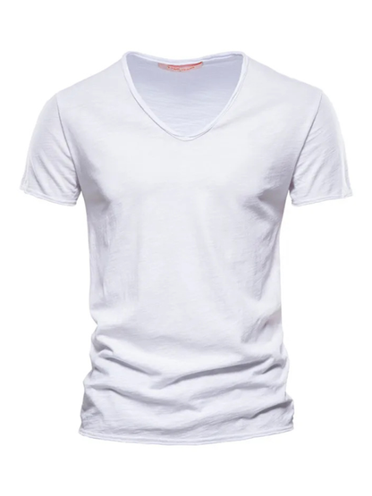 Men's Stylish Solid Slub Cotton V-Neck Tee - Perfect for Spring-Summer Leisure - MENLL