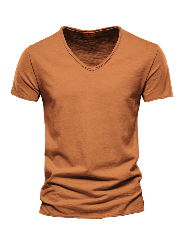 Men's Stylish Solid Slub Cotton V-Neck Tee - Perfect for Spring-Summer Leisure - MENLL