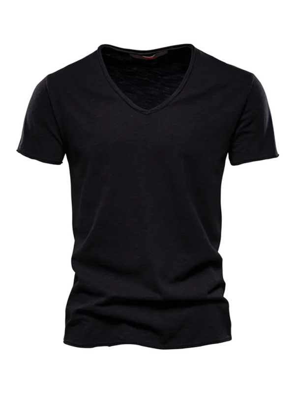 Men's Stylish Solid Slub Cotton V-Neck Tee - Perfect for Spring-Summer Leisure - MENLL