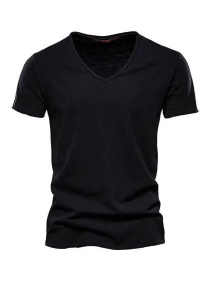 Men's Stylish Solid Slub Cotton V-Neck Tee - Perfect for Spring-Summer Leisure - MENLL