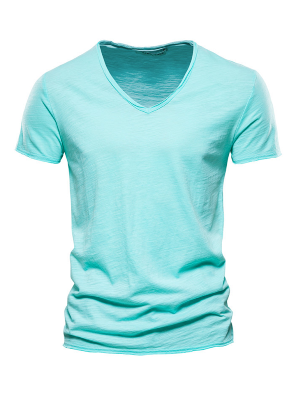 Men's Stylish Solid Slub Cotton V-Neck Tee - Perfect for Spring-Summer Leisure - MENLL