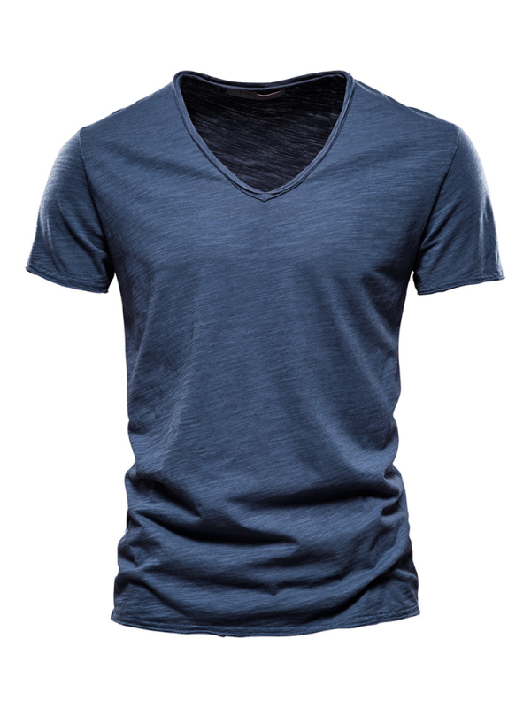 Men's Stylish Solid Slub Cotton V-Neck Tee - Perfect for Spring-Summer Leisure - MENLL