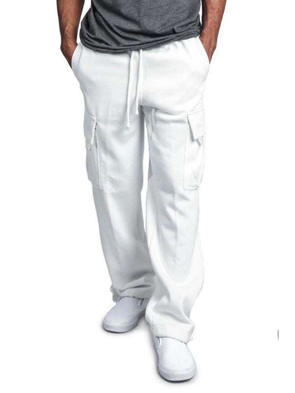 Retro-inspired men's casual leggings and overalls, white, lightweight, with flap pockets, perfect for spring and summer fashion.