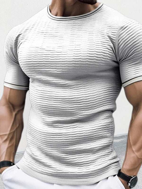 round neck short sleeve slim fit knitted men's t-shirt
