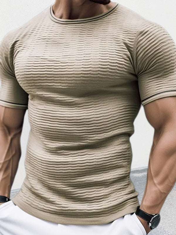 Stylish Men's Slim Fit Knitted T-Shirt with Dropped Shoulders - Perfect for Casual Spring-Summer Outings - MENLL