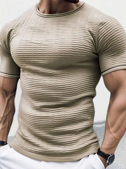 Stylish Men's Slim Fit Knitted T-Shirt with Dropped Shoulders - Perfect for Casual Spring-Summer Outings - MENLL