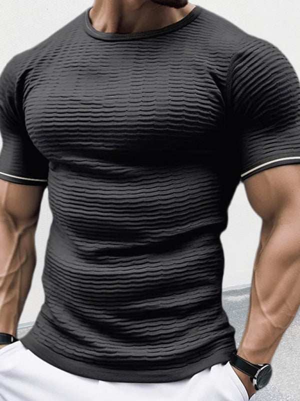 Stylish Men's Slim Fit Knitted T-Shirt with Dropped Shoulders - Perfect for Casual Spring-Summer Outings - MENLL