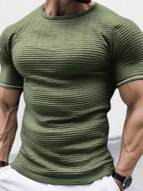 Stylish Men's Slim Fit Knitted T-Shirt with Dropped Shoulders - Perfect for Casual Spring-Summer Outings - MENLL
