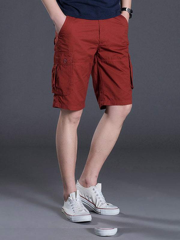 Lightweight casual multi-pocket red shorts for effortless summer style, perfect for warm weather and active lifestyles.