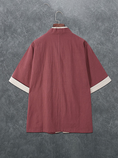 Linen Luxe: Men's Casual Solid Color Button-Up T-Shirt for Effortless Spring-Summer Style - MENLL