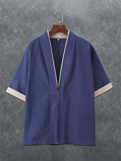 Linen Luxe: Men's Casual Solid Color Button-Up T-Shirt for Effortless Spring-Summer Style - MENLL