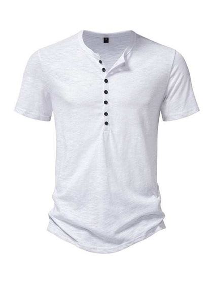 Classic Comfort: Men's Short Sleeve Casual Henley T-Shirt for Effortless Style - MENLL