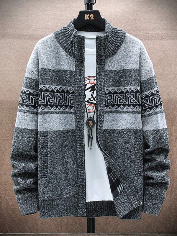 Chic Men's Zippered Stand-Up Collar Cardigan Sweater for Stylish Autumn-Winter Looks - MENLL
