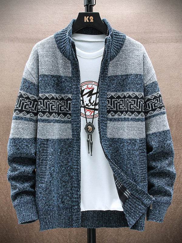 Chic Men's Zippered Stand-Up Collar Cardigan Sweater for Stylish Autumn-Winter Looks - MENLL