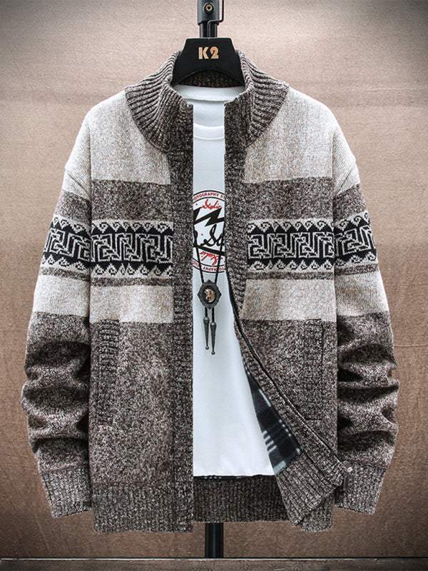 Chic Men's Zippered Stand-Up Collar Cardigan Sweater for Stylish Autumn-Winter Looks - MENLL