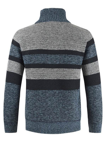 Stylish Color-Blocked Knitted Pullover Sweater for Men with Stand Collar – Perfect for Autumn-Winter Casual Wear