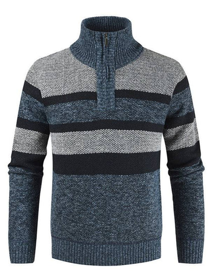 Stylish Color-Blocked Knitted Pullover Sweater for Men with Stand Collar – Perfect for Autumn-Winter Casual Wear