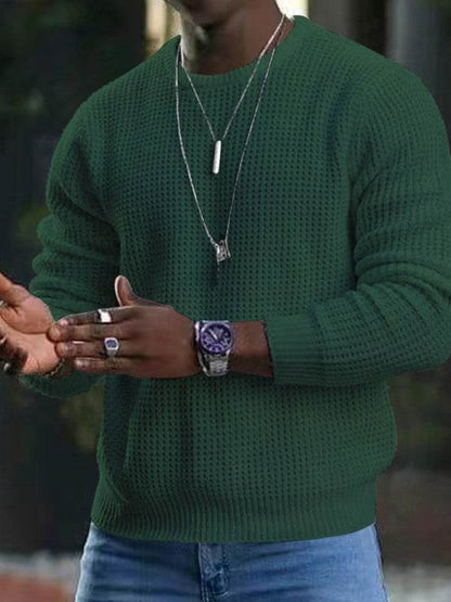 Versatile Men's Waffle Knit Long-Sleeve Sweater - Thin Round Neck for All Seasons - MENLL