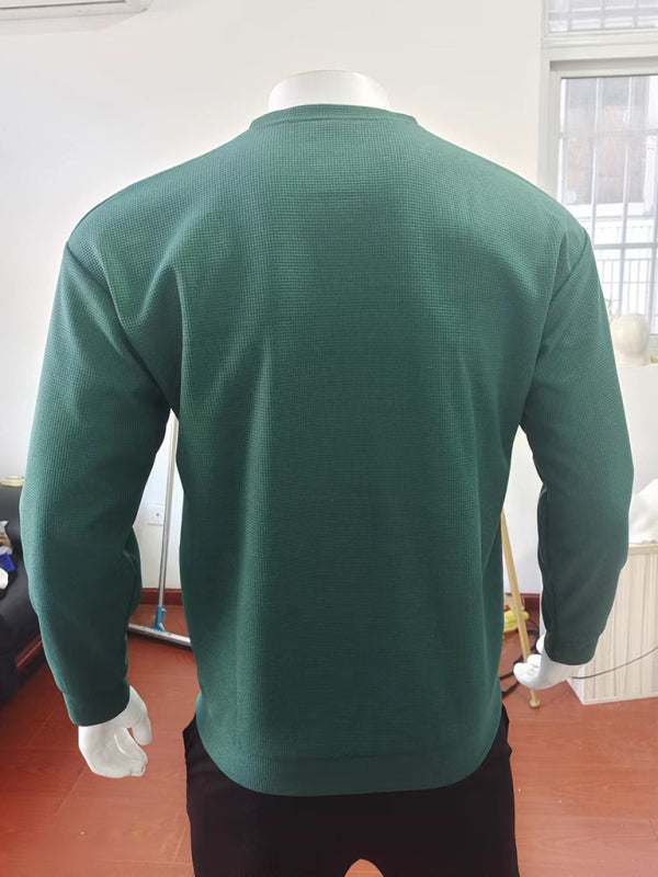 Versatile Men's Waffle Knit Long-Sleeve Sweater - Thin Round Neck for All Seasons - MENLL