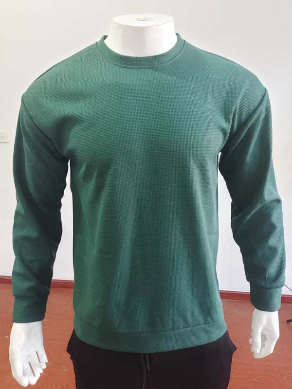 Versatile Men's Waffle Knit Long-Sleeve Sweater - Thin Round Neck for All Seasons - MENLL