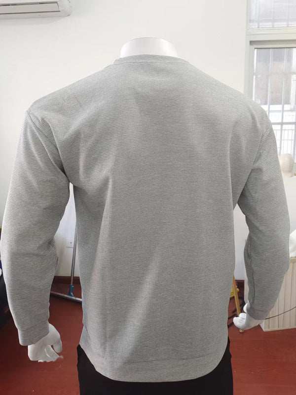 Versatile Men's Waffle Knit Long-Sleeve Sweater - Thin Round Neck for All Seasons - MENLL