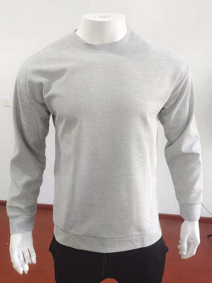 Versatile Men's Waffle Knit Long-Sleeve Sweater - Thin Round Neck for All Seasons - MENLL