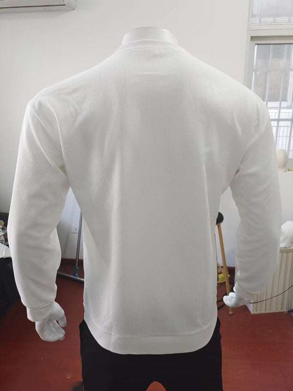 Versatile Men's Waffle Knit Long-Sleeve Sweater - Thin Round Neck for All Seasons - MENLL