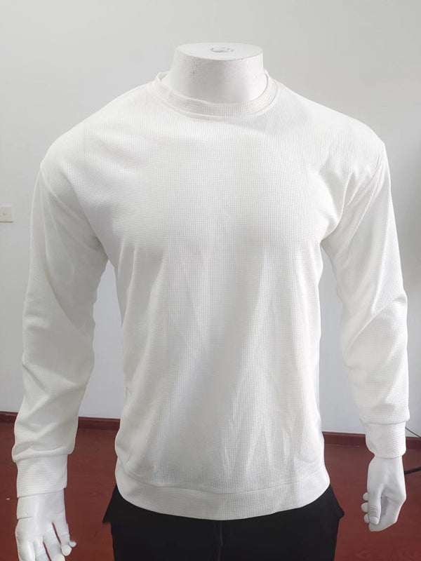 Versatile Men's Waffle Knit Long-Sleeve Sweater - Thin Round Neck for All Seasons - MENLL