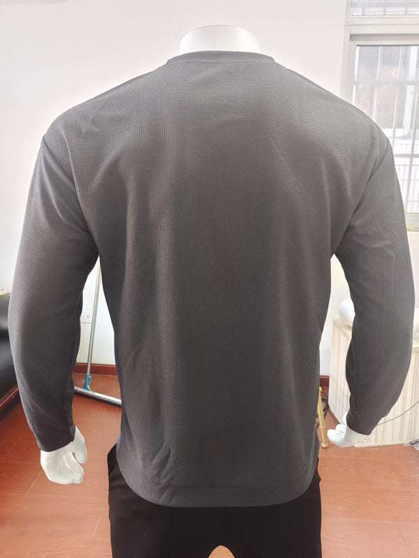 Versatile Men's Waffle Knit Long-Sleeve Sweater - Thin Round Neck for All Seasons - MENLL