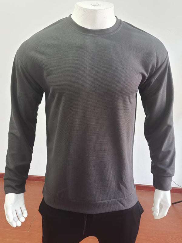 Versatile Men's Waffle Knit Long-Sleeve Sweater - Thin Round Neck for All Seasons - MENLL