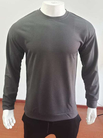 Versatile Men's Waffle Knit Long-Sleeve Sweater - Thin Round Neck for All Seasons - MENLL
