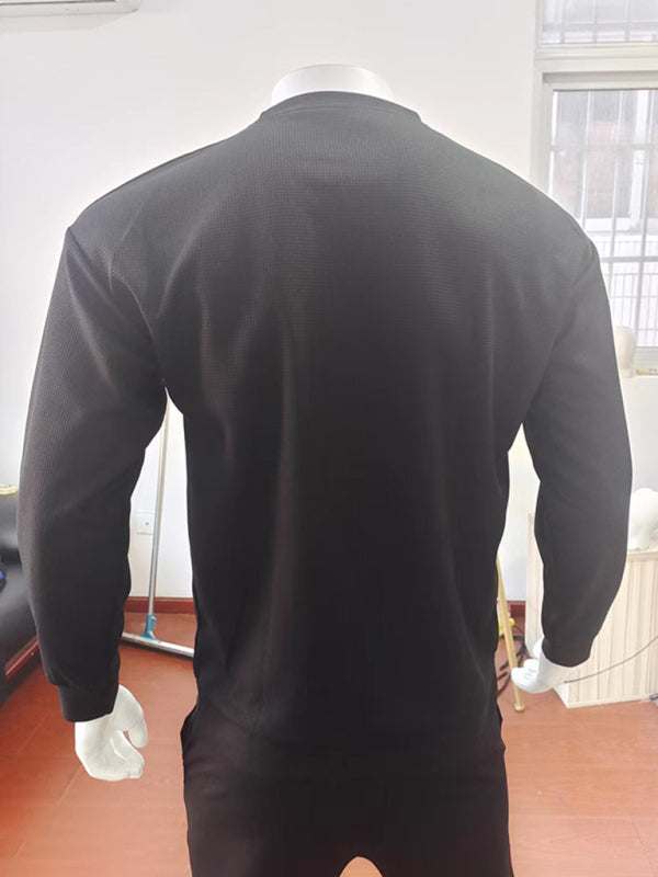 Versatile Men's Waffle Knit Long-Sleeve Sweater - Thin Round Neck for All Seasons - MENLL