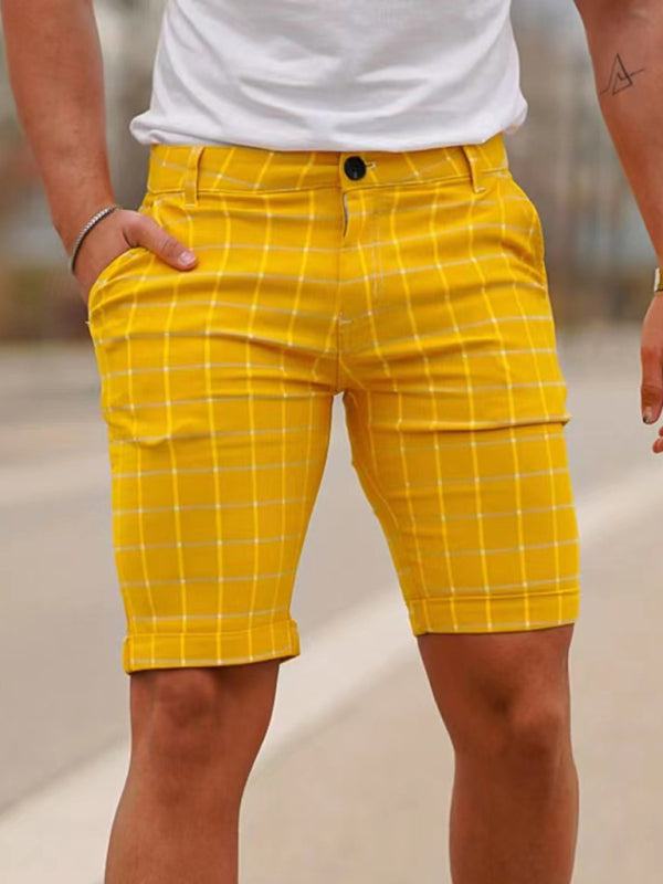 Stylish Men's Plus Size Slim Fit Plaid Shorts for Casual Spring-Summer Vibes - MENLL