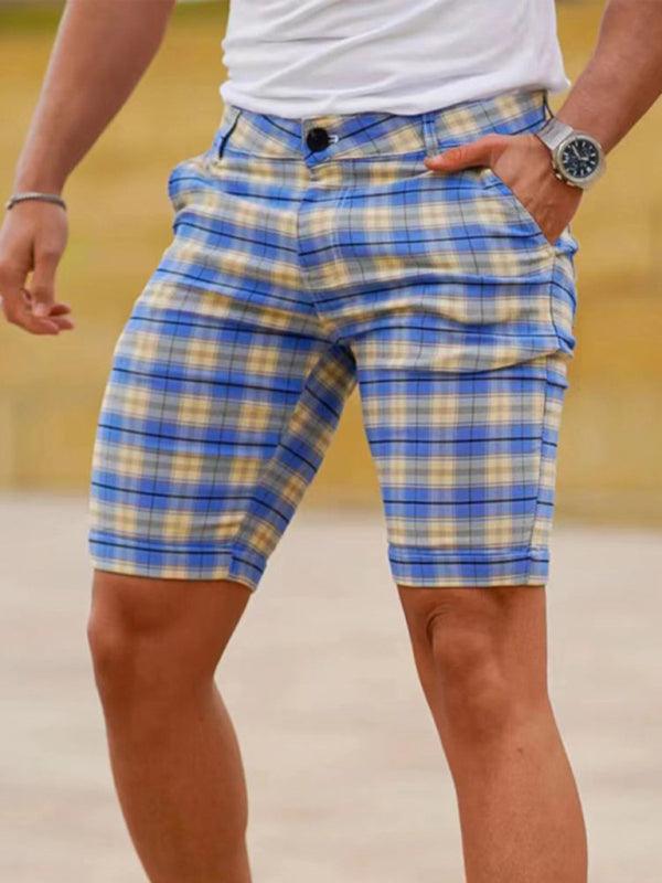 Stylish Men's Plus Size Slim Fit Plaid Shorts for Casual Spring-Summer Vibes - MENLL