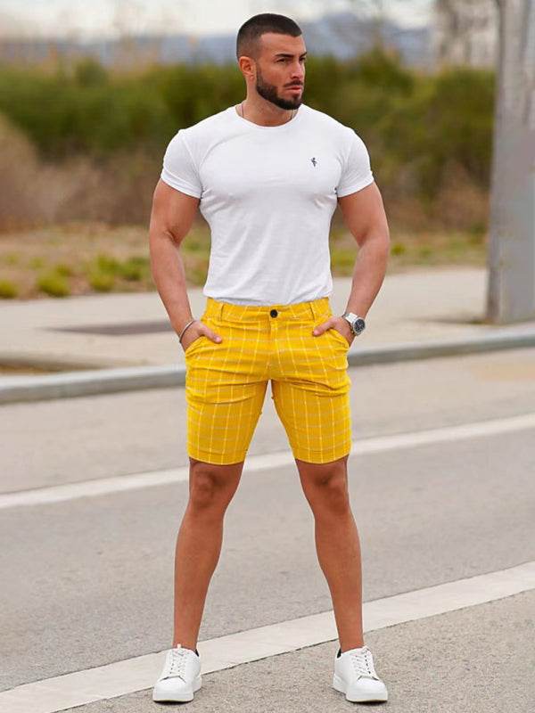 Stylish Men's Plus Size Slim Fit Plaid Shorts for Casual Spring-Summer Vibes - MENLL