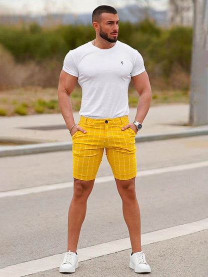 Stylish Men's Plus Size Slim Fit Plaid Shorts for Casual Spring-Summer Vibes - MENLL