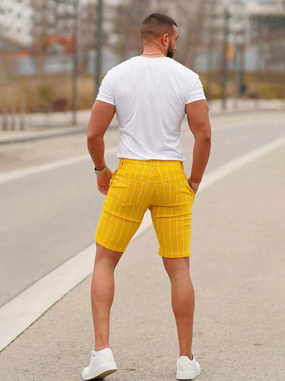 Stylish Men's Plus Size Slim Fit Plaid Shorts for Casual Spring-Summer Vibes - MENLL