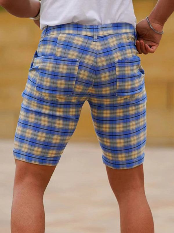 Stylish Men's Plus Size Slim Fit Plaid Shorts for Casual Spring-Summer Vibes - MENLL