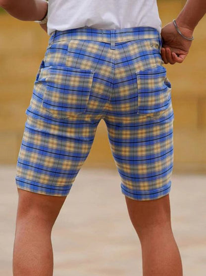 Stylish Men's Plus Size Slim Fit Plaid Shorts for Casual Spring-Summer Vibes - MENLL