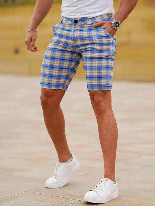 Stylish Men's Plus Size Slim Fit Plaid Shorts for Casual Spring-Summer Vibes - MENLL