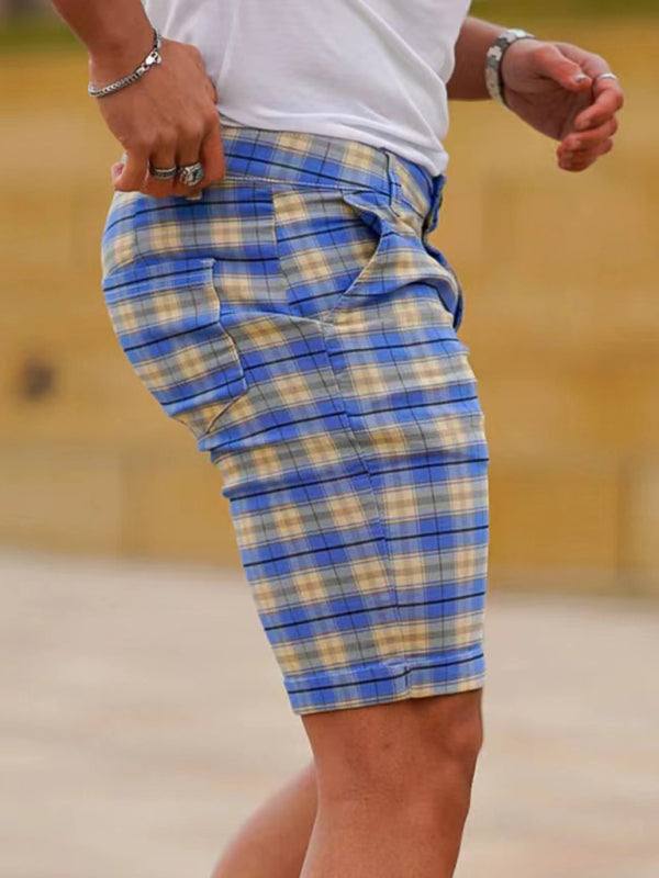 Stylish Men's Plus Size Slim Fit Plaid Shorts for Casual Spring-Summer Vibes - MENLL