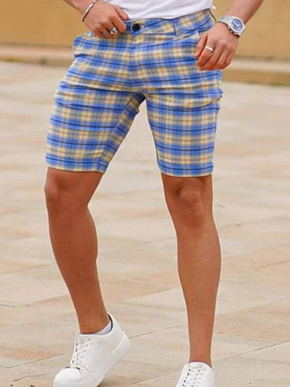 Stylish Men's Plus Size Slim Fit Plaid Shorts for Casual Spring-Summer Vibes - MENLL