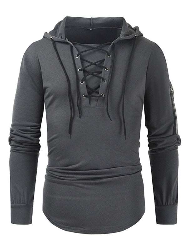 Stylish Men's Solid Color Lace-Up Pullover Hoodie for Year-Round Casual Comfort - MENLL